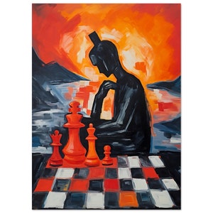 Chess game poster - Character in front of a chessboard
