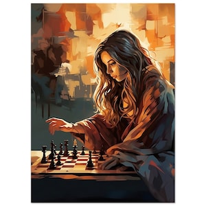 Chess poster - Woman in front of a chessboard