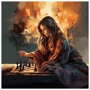 Chess Game - Poster woman in front of a chessboard - Premium matte paper