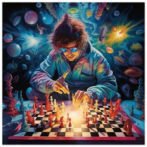 Chess Game - Psychedelic poster in front of a chessboard - Premium matte paper
