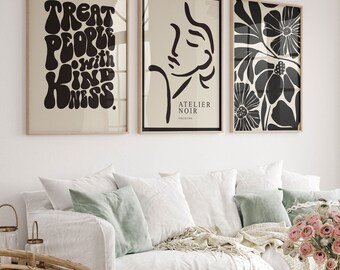 Abstract Black and White Gallery Wall Art Prints (Digital Download)