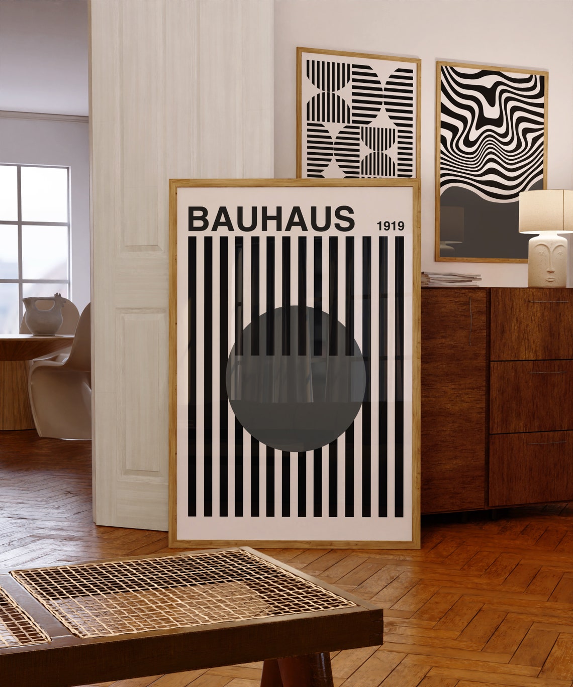 Bauhaus Black and White Gray Set of 3 Poster Prints Wall Art Digital ...