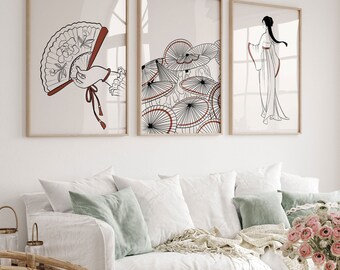 Japanese Women Art Print Set, Mid Century Modern Gallery (Digital Download)