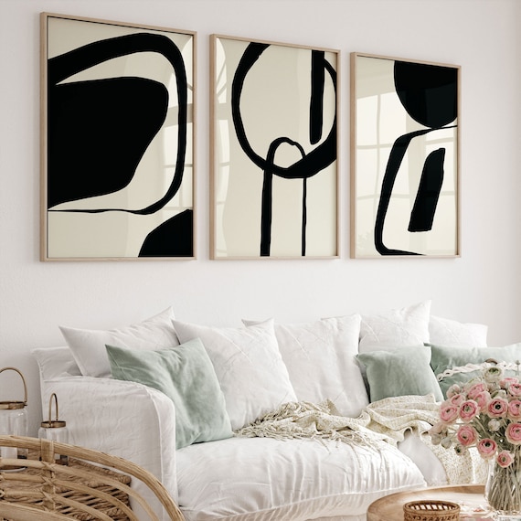 Minimalist Line Art Poster Set: Black & White Geometric Prints (Digital Download)