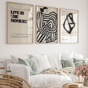Postmodern Schwarz-Weiß Poster Print Digital Herunterladbare Galerie Wand Kunst Set 3 Druckbare Ausstellung Mid Century Modern