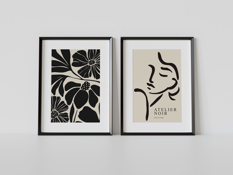 Abstract Minimalist Flower Black and White Poster Print Wall Art ...