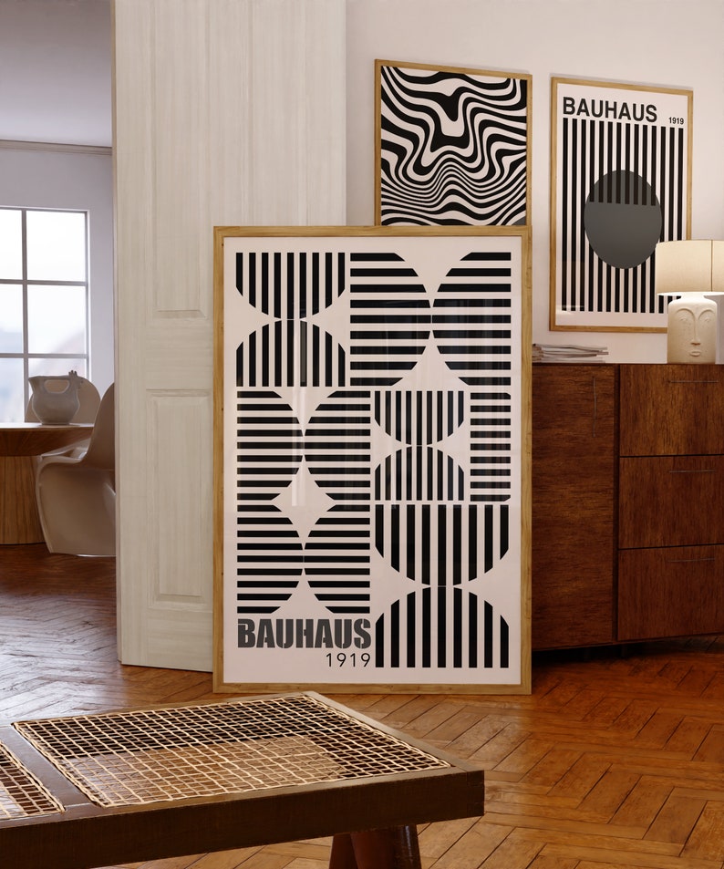 Bauhaus Black and White Gray Set of 3 Poster Prints Wall Art Digital ...
