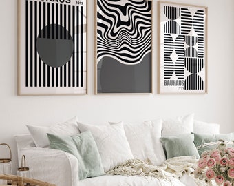 Bauhaus Art Prints, Black White Gray Geometric Set (Digital Download)