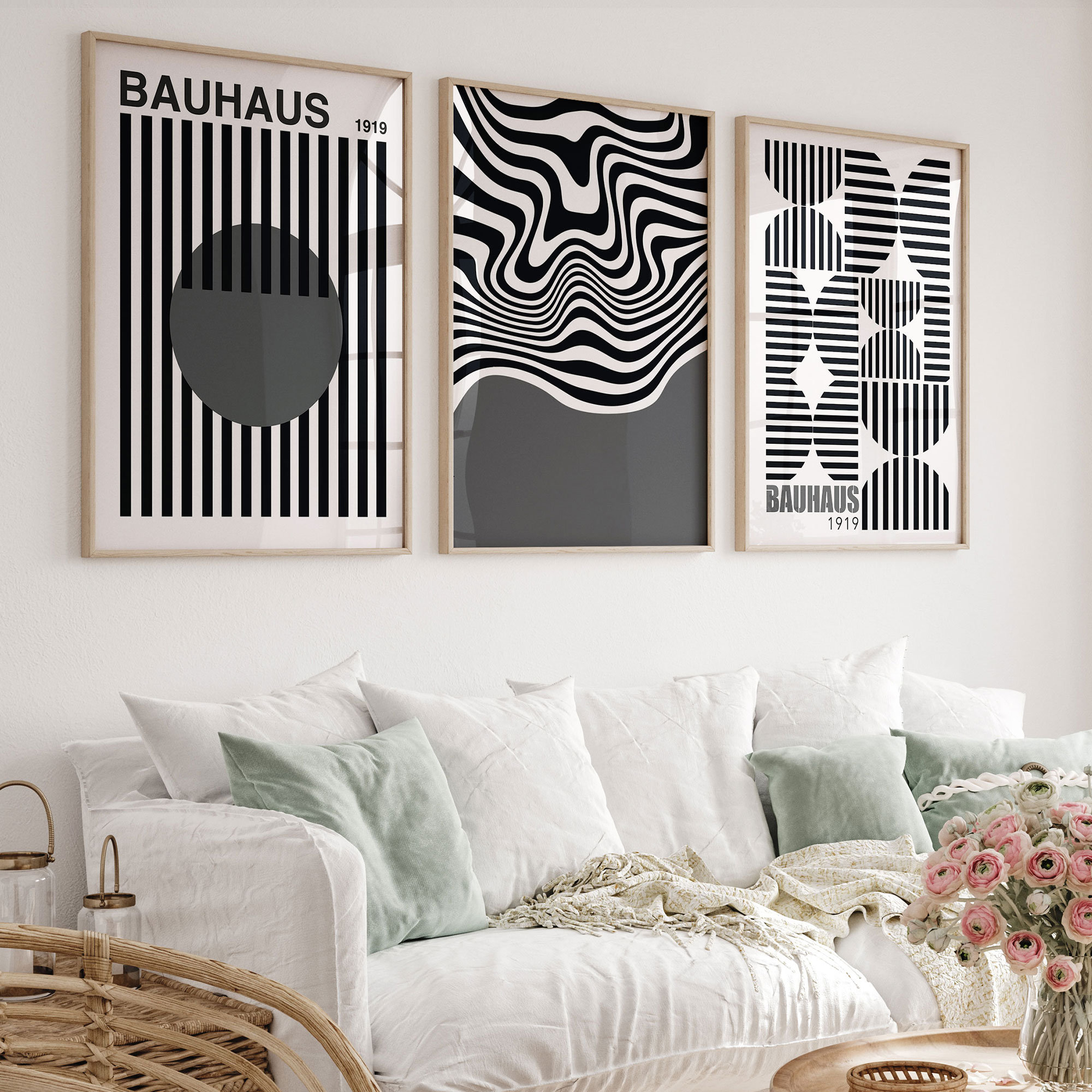 Bauhaus Black and White Gray Set of 3 Poster Prints Wall Art - Etsy