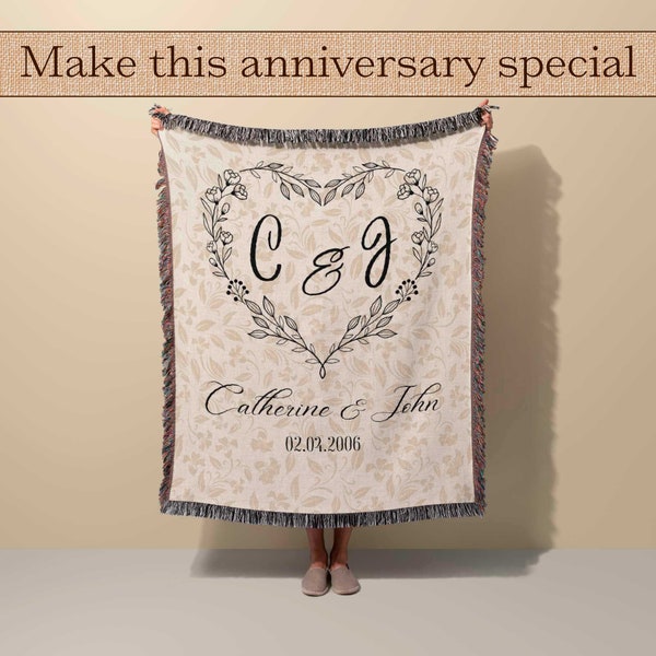 Personalized Woven Throw Cotton Anniversary Gift Couples Names Wedding Gift Engagement Couples Initials Valentines Day Blanket Girlfriend