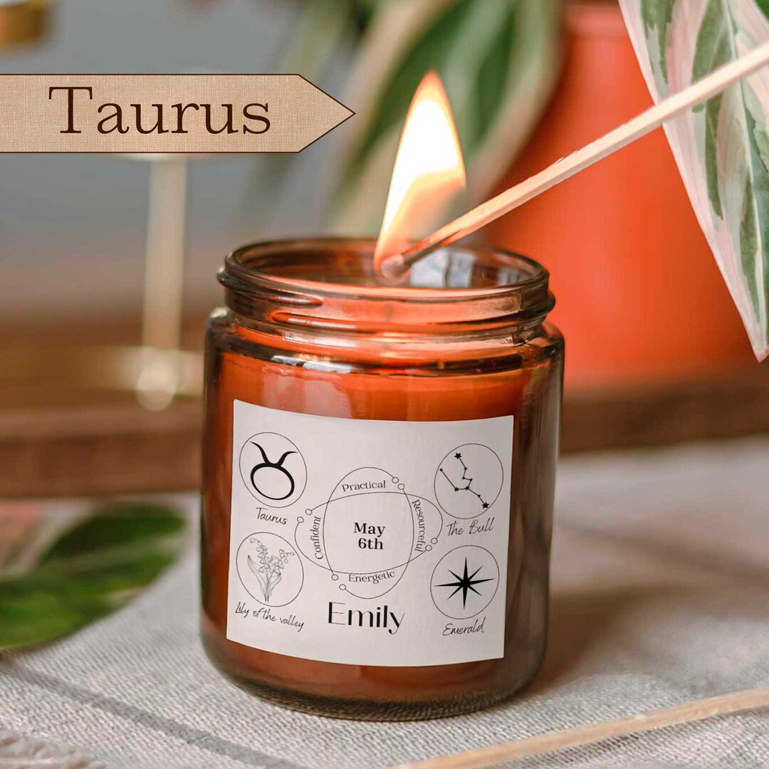 Taurus Star Sign Candle Personalized Birthstone Candle Etsy