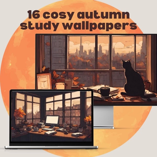 Lofi Cosy Autumn Study Desktop Wallpaper Background Cats Anime