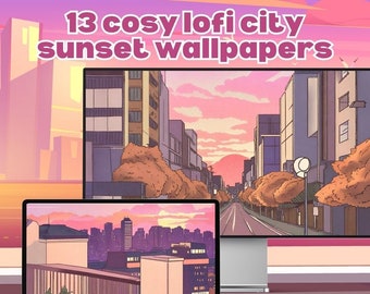 Lofi Cosy City Sunset Desktop Wallpaper Background Urban Autumn