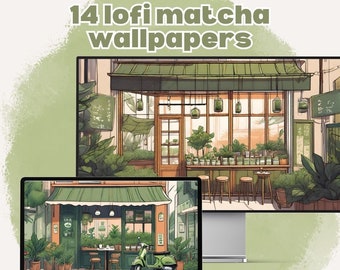 Lofi Matcha Green Desktop Wallpaper Background Cozy Anime