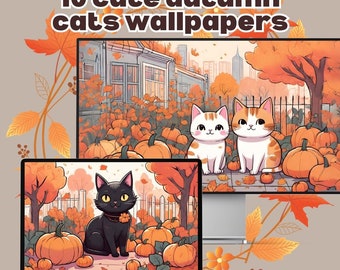 Cute Autumn Cats Kawaii Desktop Wallpaper Background