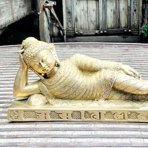Sleeping Buddha Statue, Meditation Idol, Home Decor, Brass Buddha Sculpture Brass Sleeping Buddha Reclining Buddha Figurine Peace, Serenity