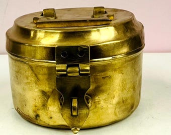 Caja de latón para utensilios de cocina indios, joyero vintage, caja de almacenamiento tradicional con asa, decoración del hogar, regalo de boda, caja de Tiffin coleccionable