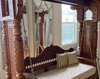 Traditional Indian Wooden Jhoola, Hand Carved Swing Sofa, Indoor Hanging Bench, Vintage Ornate Teak Furniture, Indian Wooden Swing Jhoola
