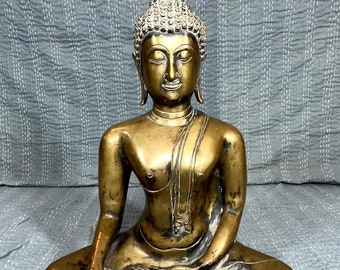 Meditation Buddha, Brass Lord Buddha Statue, Indian Decoration, Buddhism God, Gautama Buddha Figurine, Goldish Buddha, Spiritual Buddha Idol