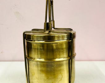 Messing Lunch Box mit 2 Fächern, indische Küche Dekor Tiffin Food Box Messing, Chapati Box Tiffin indische Kunst, Utensilo Box Hochzeitsgeschenk