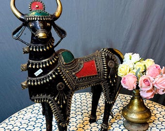 Vecchia scultura tribale Nandi in bronzo dipinta, pezzo da collezione intagliato a mano, decorazione vintage per la casa e il tempio