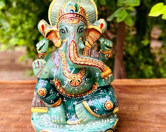Handmade Decorative Ganesha Murti/Green Jade Stone/Symbol of Wisdom New Beginnings/Puja Meditation Decor/Home Decor Gift