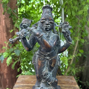 Old Krishna Idol, Standing Krishna, Lord Vishnu, Krishna Sculpture, Home Décor, Gifts, Rare Brass Krishna, Flute Krishna, God of love