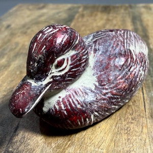 Painted Duck, Rustical Duck, Hand craved Bronze Duck, Elegant Duck, Bird Statue, Duck Figurine, Red Decorative Duck Sculpture, Garden Decor