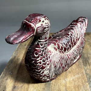Elegant Duck, Bird Statue, Duck Figurine, Red Decorative Duck Sculpture, Garden Decor, Painted Duck, Rustical Duck, Hand craved Bronze Duck