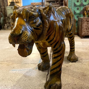 Beautiful Carved Brass Roaring Tiger Statue,Symbol of Strength,Animal Lover Ideal Gift,Golden Brass Tiger,Animal Sculpture,Collectible Tiger