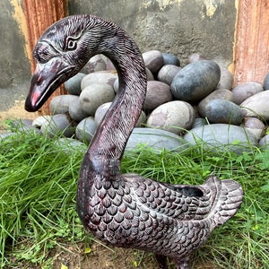Elegant Duck, Bird Statue, Duck Figurine, Red Decorative Duck Sculpture, Garden Decor, Painted Duck, Rustical Duck, Hand craved Bronze Duck