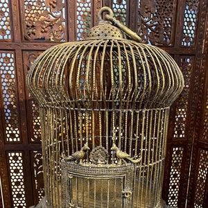 Vintage viktorianischer Ära Messing Vogelkäfig, geschnitzter Messing Pinjara, Sammler Kunst, Mitte des Jahrhunderts Käfig, dekorativer Käfig, Gartendekor, Geschenk für Vogelliebhaber