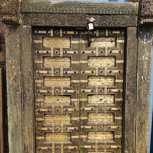 Rare Antique Door, Brass Coting with hand craving Teak Wood Door, Exterior Vintage Wooden Door, Indian Old Darwaja, Handmade Solid Wood Door