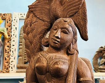 インドの老婦人の置物、黒檀の置物、アートギフト、室内装飾、手彫りの