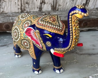Wooden Elephant Statue with Meenakari Work, Elephant Showpiece,  Hand-Painted Statue, Indian Handicraft, Gifts for Art Lovers, Home Decor