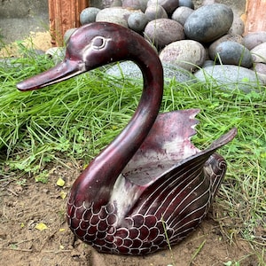 Duck Shape Flowerpot, Elegant Duck, Bird Statue, Duck Figurine, Red Decorative Duck Sculpture, Garden Decor, Painted Duck, Rustical Duck