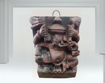 ヴィンテージ インドのガネーシャ像（ネズミのムーシカに座る）木製