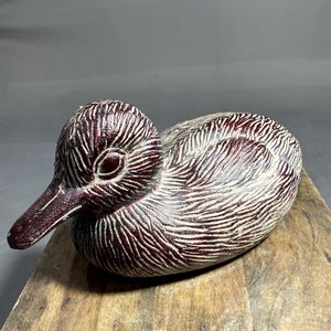 Bird Statue, Duck Figurine, Red Decorative Duck Sculpture, Garden Decor, Painted Duck, Rustical Duck, Hand craved Bronze Duck, Elegant Duck
