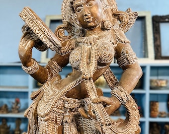 インドの老婦人の置物、黒檀の置物、アートギフト、室内装飾、手彫りの