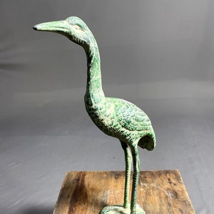 Brass Casting Green Painted Flamingo Statue, Animal Sculpture, Garden Decor, Standing Flamingo Bird, Wing Flamingo, Flamingo Sculpture