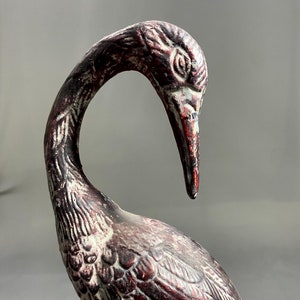 Bronze Casting Red Painted Crane Statue, Animal Sculpture, Garden Decor, Bird Metal Statue, Wing Crane, Unique Crane Statue, Decorative Bird