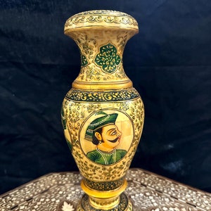 Mughal bemalte Vase, Pflanzgefäß für Innen, Blumengarten-Accessoire, Sukkulente, Terrasse und Veranda, Hausvasen, dekorativer Topf aus Holz, Kamelknochen
