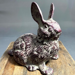 Red Decorative Rabbit Sculpture, Garden Decor, Painted Rabbit, Rustical Rabbit, Hand craved Rabbit, Wildlife Animal, Home desktop decor
