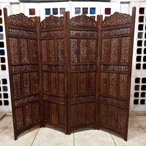 Wood Carved Divider, Teak wood Furniture, Wood Carving Panel Home Decor, Leaves Wood hand Carved Room Divider, Folding Screen Panels Wooden