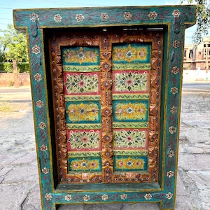 Wall Hanging Window Gifts, Asian Style Floral Window, Old Handmade Vintage Window Wall Decor, Carved Painted Wooden Window, Bohemian Decor