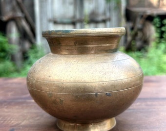 Vintage bronzen pot - antiek keukendecor, rustiek huisaccent, uniek verzamelitem voor display en koken | Bronsafgietsel