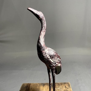 Brass Casting Red Painted Flamingo Statue, Animal Sculpture, Garden Decor, Standing Flamingo Bird, Wing Flamingo, Flamingo Colored Sculpture
