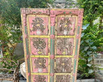 Hand Painted Panel, Antique Hand-Crafted, Wooden Door Wall Panel, Ethnic Wall Decor, Wall Hanging, Indian Handicraft, Engraved Wall Frame