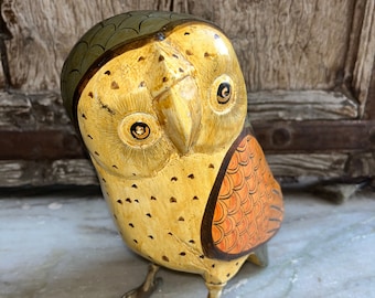 Houten handgeschilderde uil vogel standbeeld, dieren collectible, decoratief beeldje, uil sculptuur, vintage kunst, vogel standbeeld, uil minnaar cadeau
