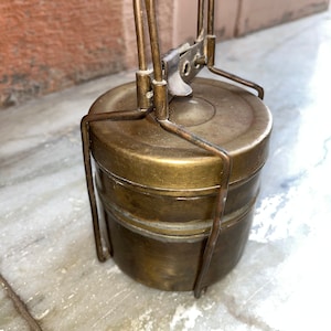 Brass Lunch Box With 2 Compartments, Indian Kitchen Decor, Antique Old Box, Collectible Tiffin Box, Indian Art, Utility Box